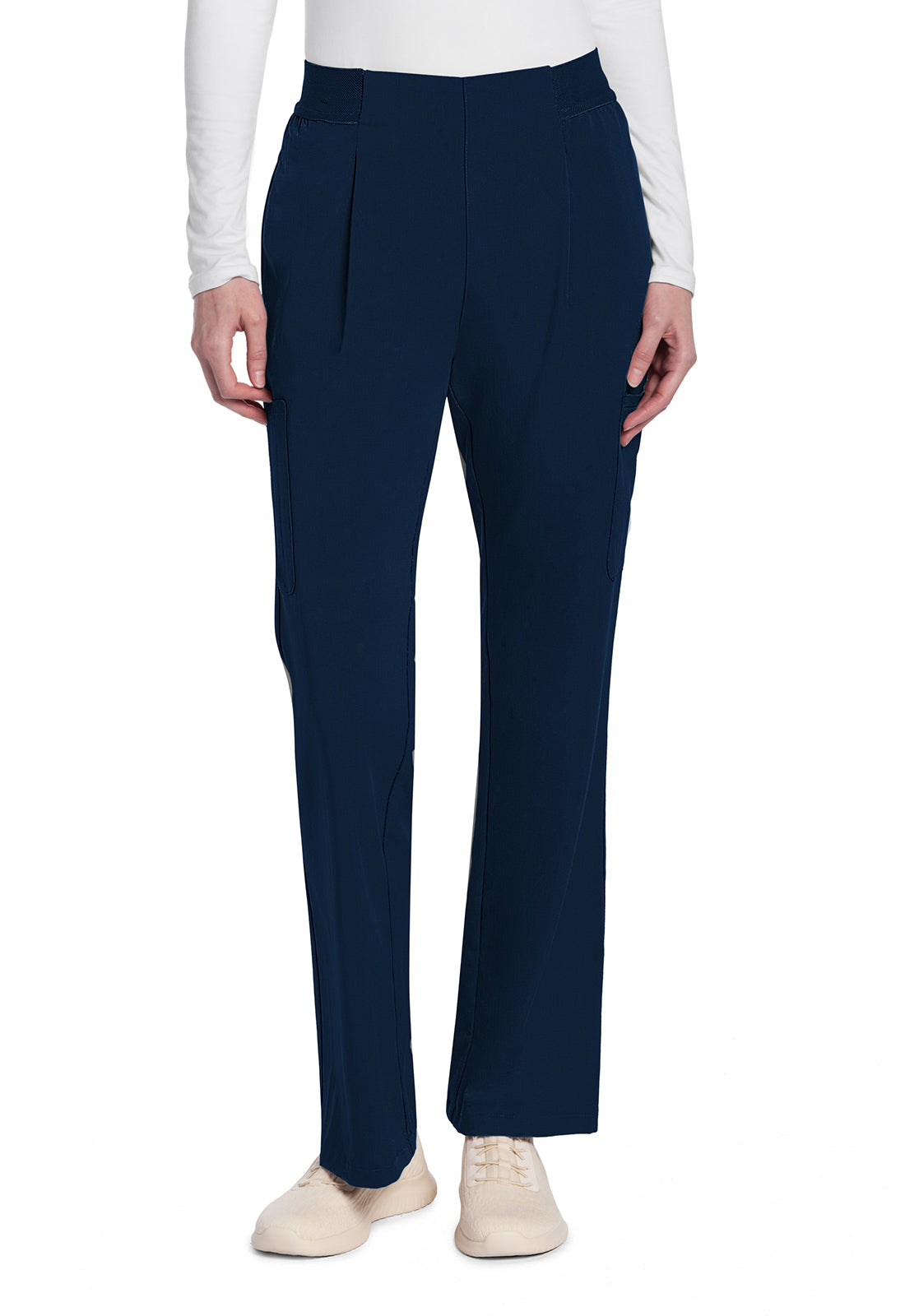 Atmos CK093A Mid Rise Pull-On Moderate Flare Leg Pants Navy Model Image Front | Cherokee