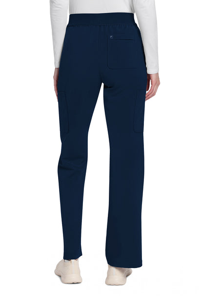 Atmos CK093A Mid Rise Pull-On Moderate Flare Leg Pants Navy Model Image Back | Cherokee