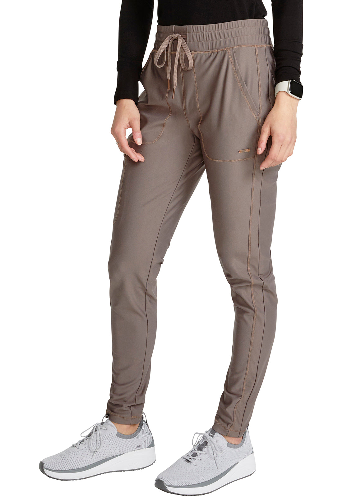 Form CK095 Mid Rise Tapered Leg Drawstring Pants Iron Model Image Right Side | Cherokee