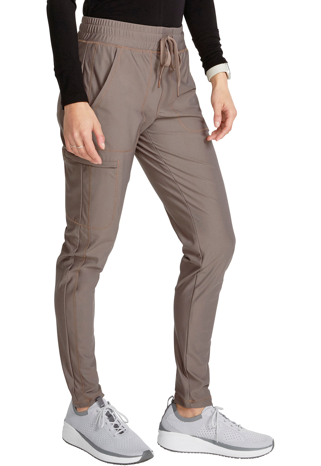 Form CK095 Mid Rise Tapered Leg Drawstring Pants Iron Model Image Left Side | Cherokee