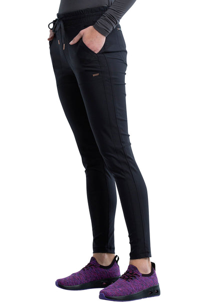 Form CK095 Mid Rise Tapered Leg Drawstring Pants Black Model Image Right Side | Cherokee