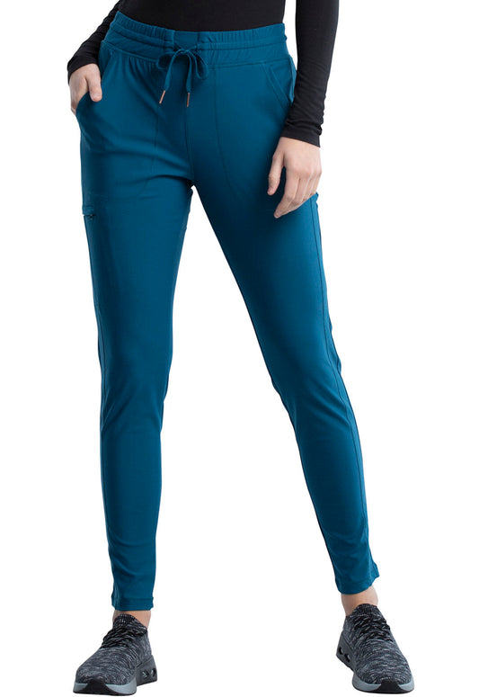 Form CK095 Mid Rise Tapered Leg Drawstring Pants Caribbean Blue Model Image Front | Cherokee