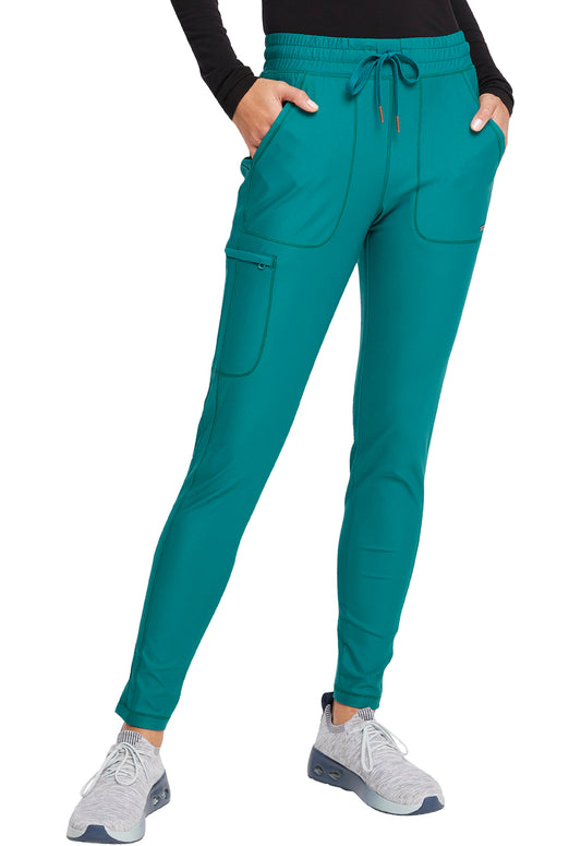 Form CK095 Mid Rise Tapered Leg Drawstring Pants Hunter Green Model Image Front | Cherokee