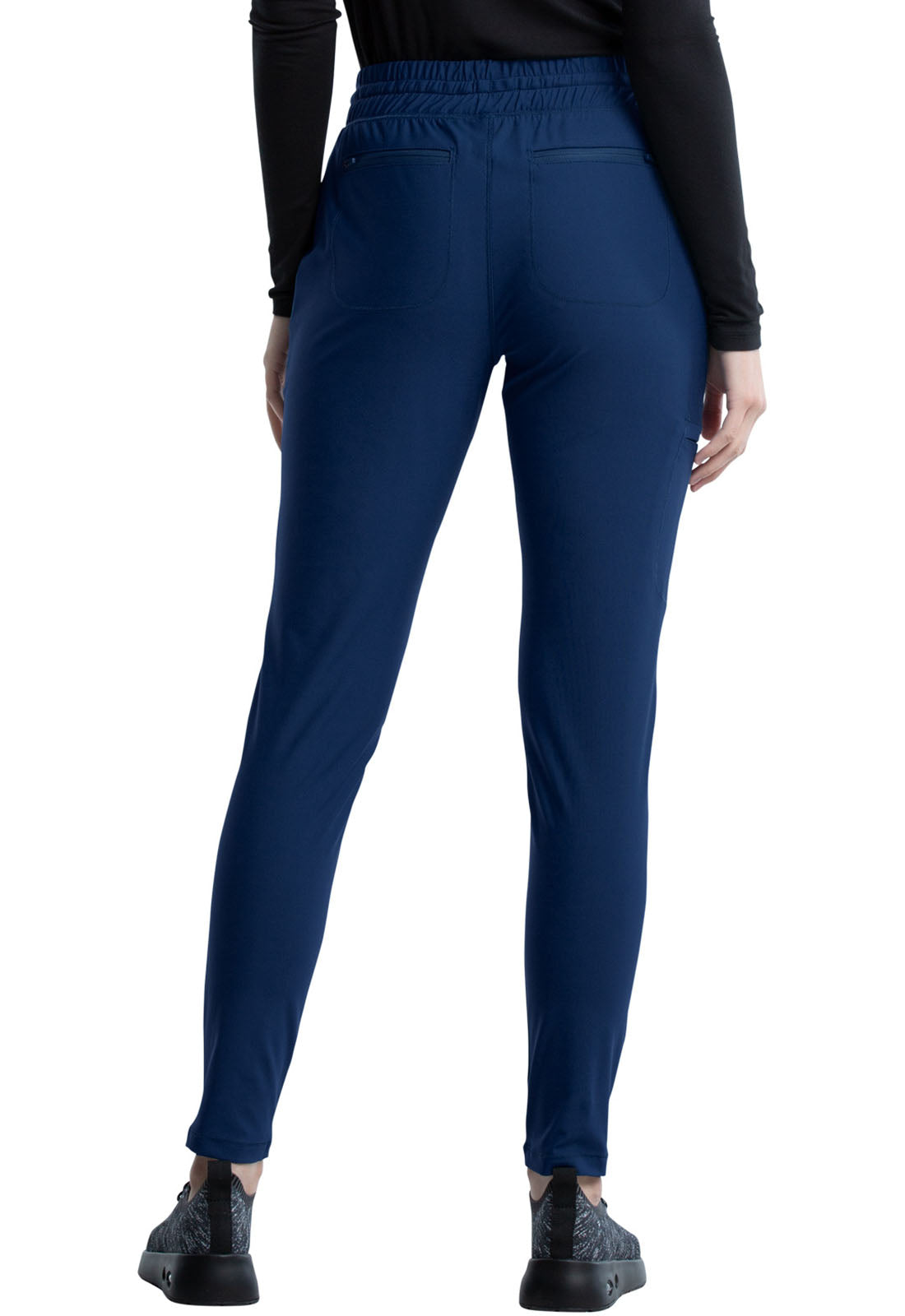 Form CK095 Mid Rise Tapered Leg Drawstring Pants Navy Model Image Back | Cherokee