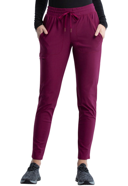 Form CK095 Mid Rise Tapered Leg Drawstring Pants Wine Model Image Front | Cherokee