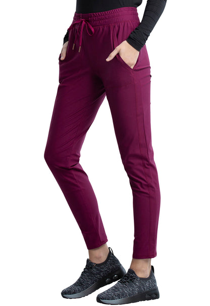 Form CK095 Mid Rise Tapered Leg Drawstring Pants Wine Model Image Right Side | Cherokee