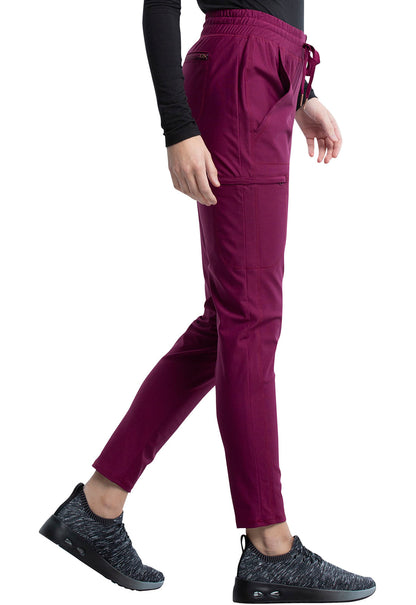 Form CK095 Mid Rise Tapered Leg Drawstring Pants Wine Model Image Left Side | Cherokee