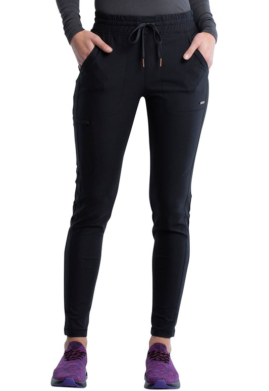 Form CK095 Women's Mid Rise Tapered Leg Drawstring Scrub Pants Black