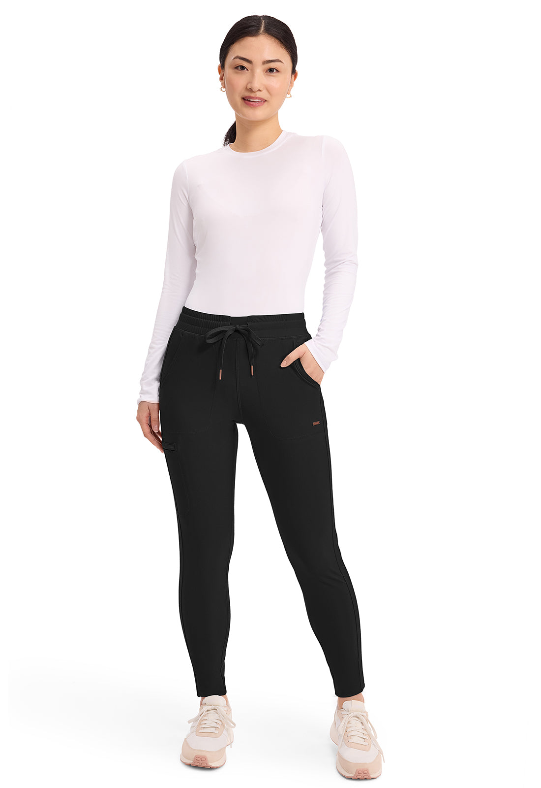 Form CK095 Women's Mid Rise Tapered Leg Drawstring Scrub Pants Black