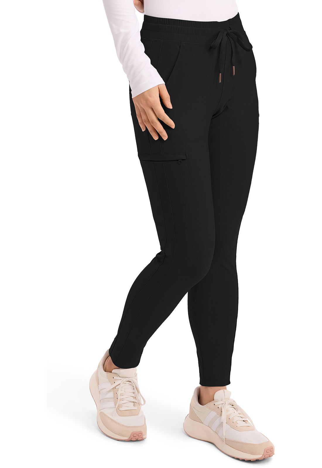 Form CK095 Women's Mid Rise Tapered Leg Drawstring Scrub Pants Black