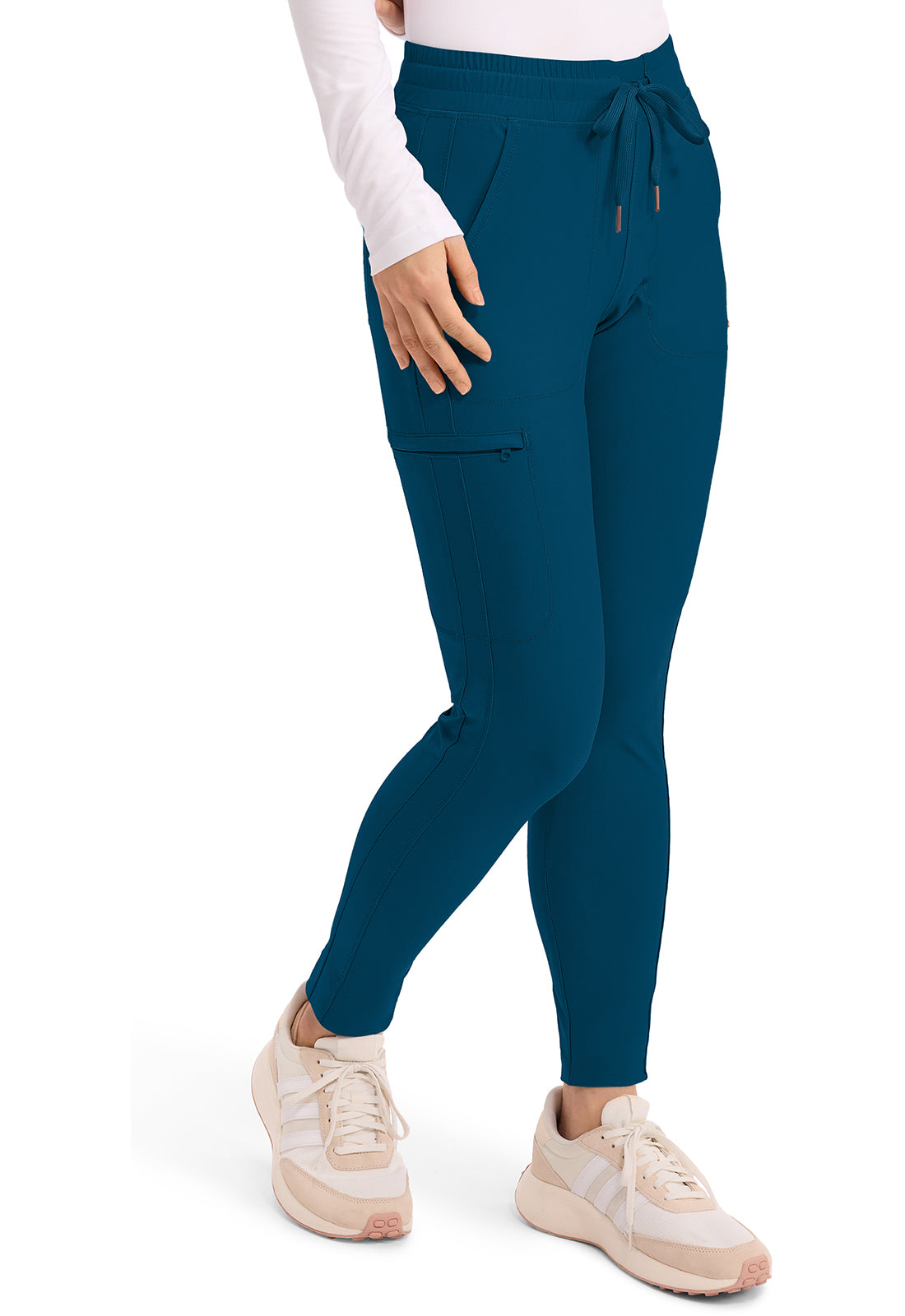 Form CK095 Women's Mid Rise Tapered Leg Drawstring Scrub Pants Caribbean Blue