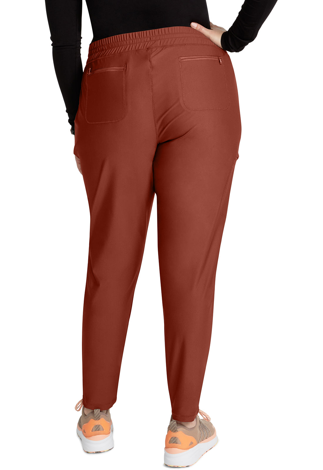 Form CK095 Mid Rise Tapered Leg Drawstring Pants MASALA Model Image Back | Cherokee