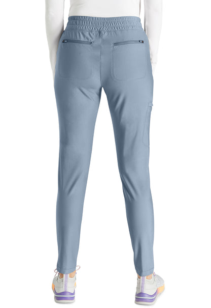 Form CK095 Mid Rise Tapered Leg Drawstring Pants Ocean Ash Model Image Back | Cherokee