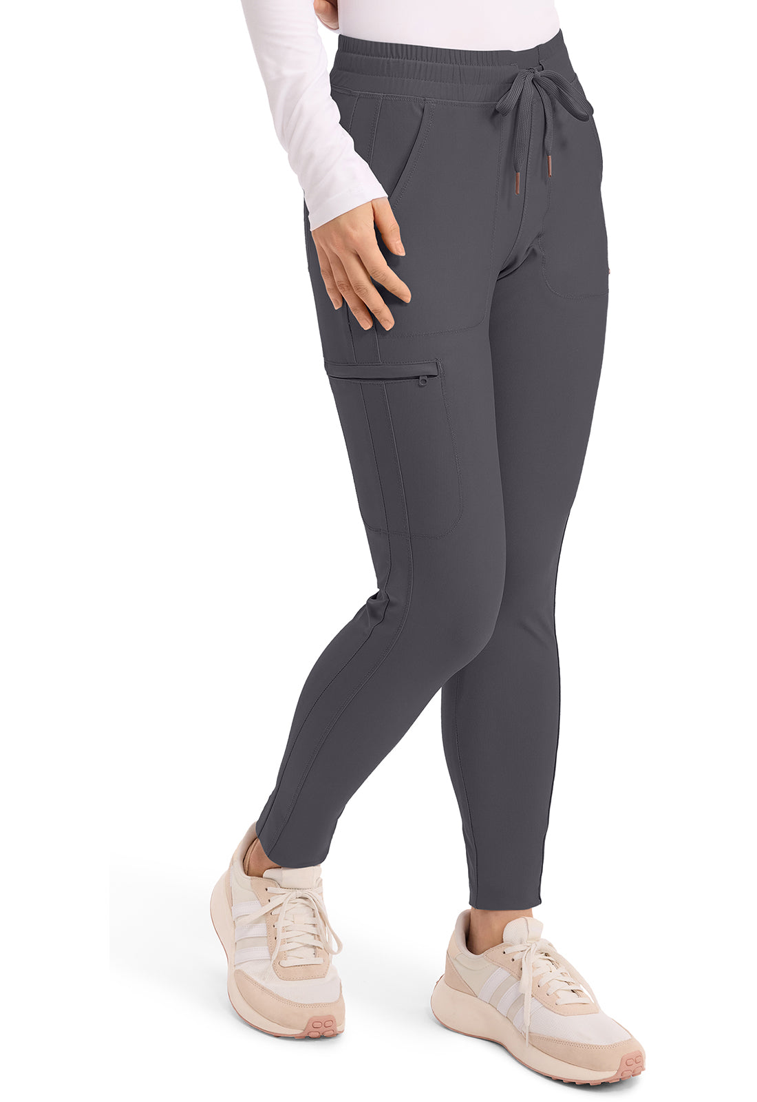 Form CK095 Women's Mid Rise Tapered Leg Drawstring Scrub Pants Pewter