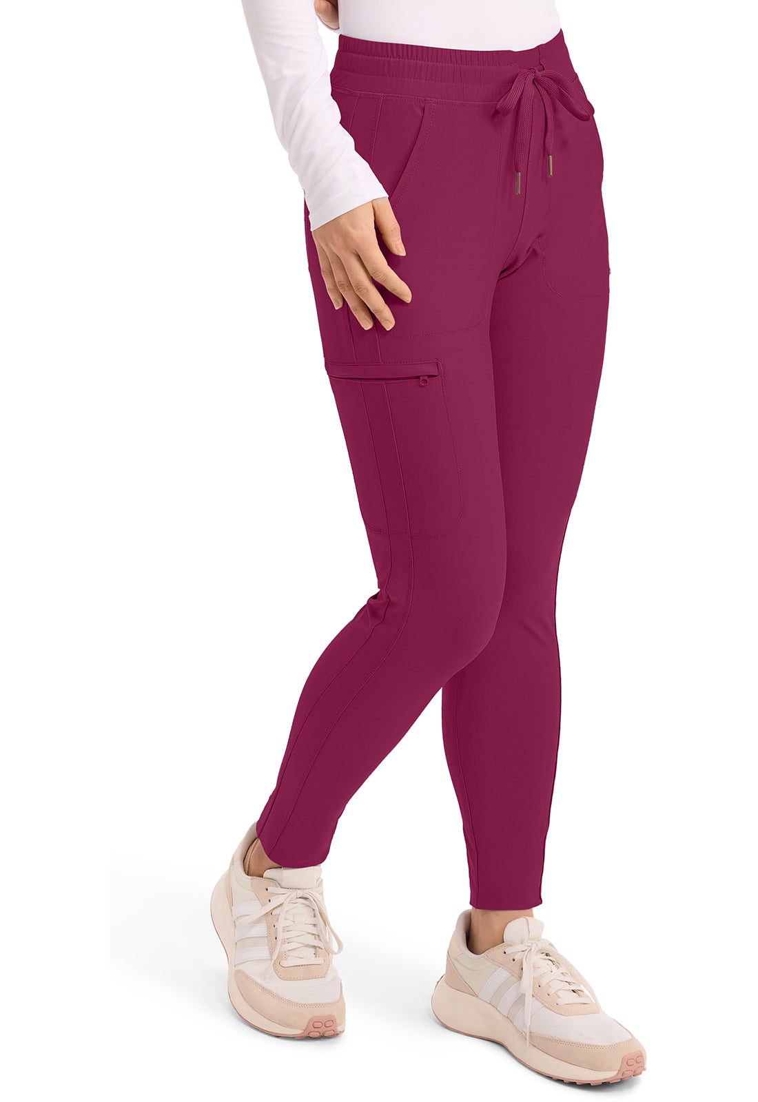 Form CK095 Women's Mid Rise Tapered Leg Drawstring Scrub Pants Wine