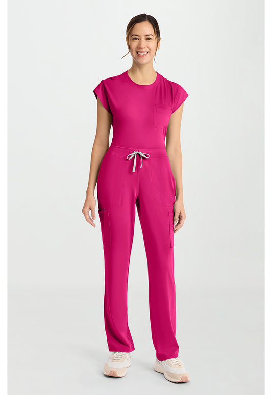Achieve CK096 Women's 5-Pocket Straight Leg Scrub Pants Tropical Hibiscus