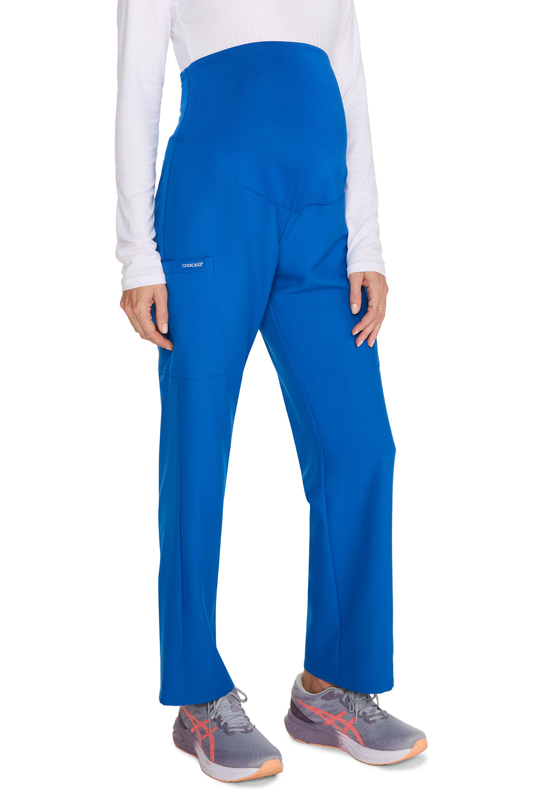 Originals Ultra CK118A Maternity Straight leg Pants Royal Model Image Left Side | Cherokee