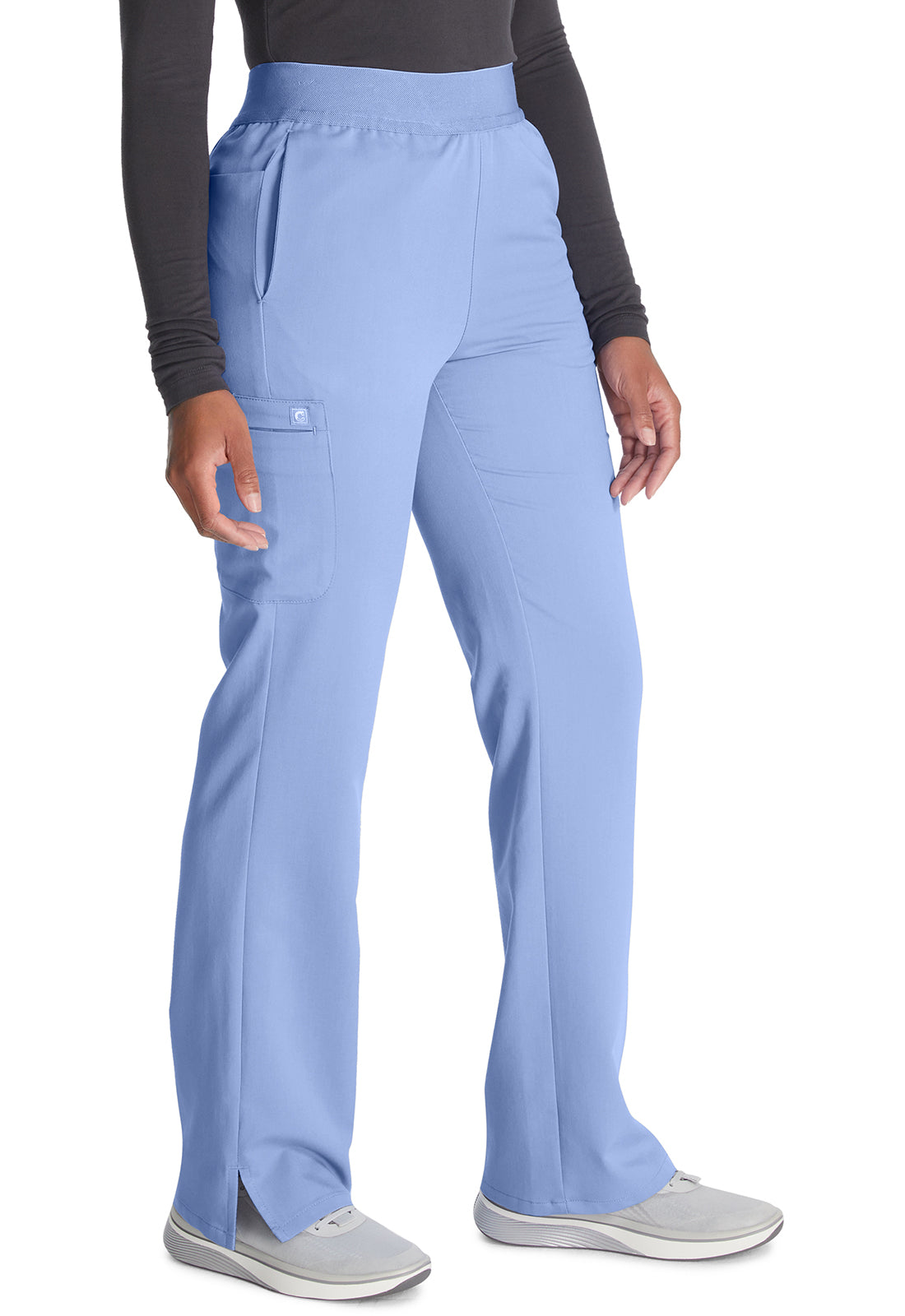 Atmos CK136A Mid Rise Pull-on Straight Leg Pants Blissful Sky Model Image Left Side | Cherokee