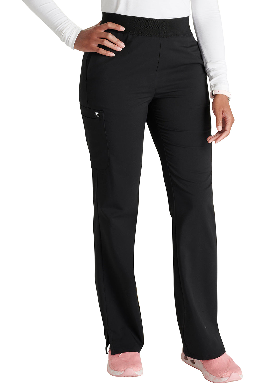 Atmos CK136A Mid Rise Pull-on Straight Leg Pants Black Model Image Front | Cherokee