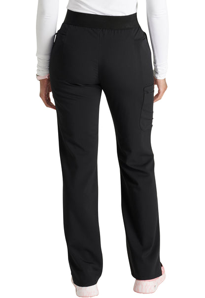 Atmos CK136A Mid Rise Pull-on Straight Leg Pants Black Model Image Back | Cherokee