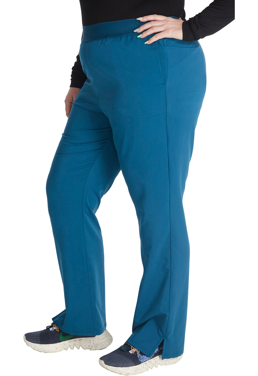 Atmos CK136A Mid Rise Pull-on Straight Leg Pants Caribbean Blue Model Image Right Side | Cherokee