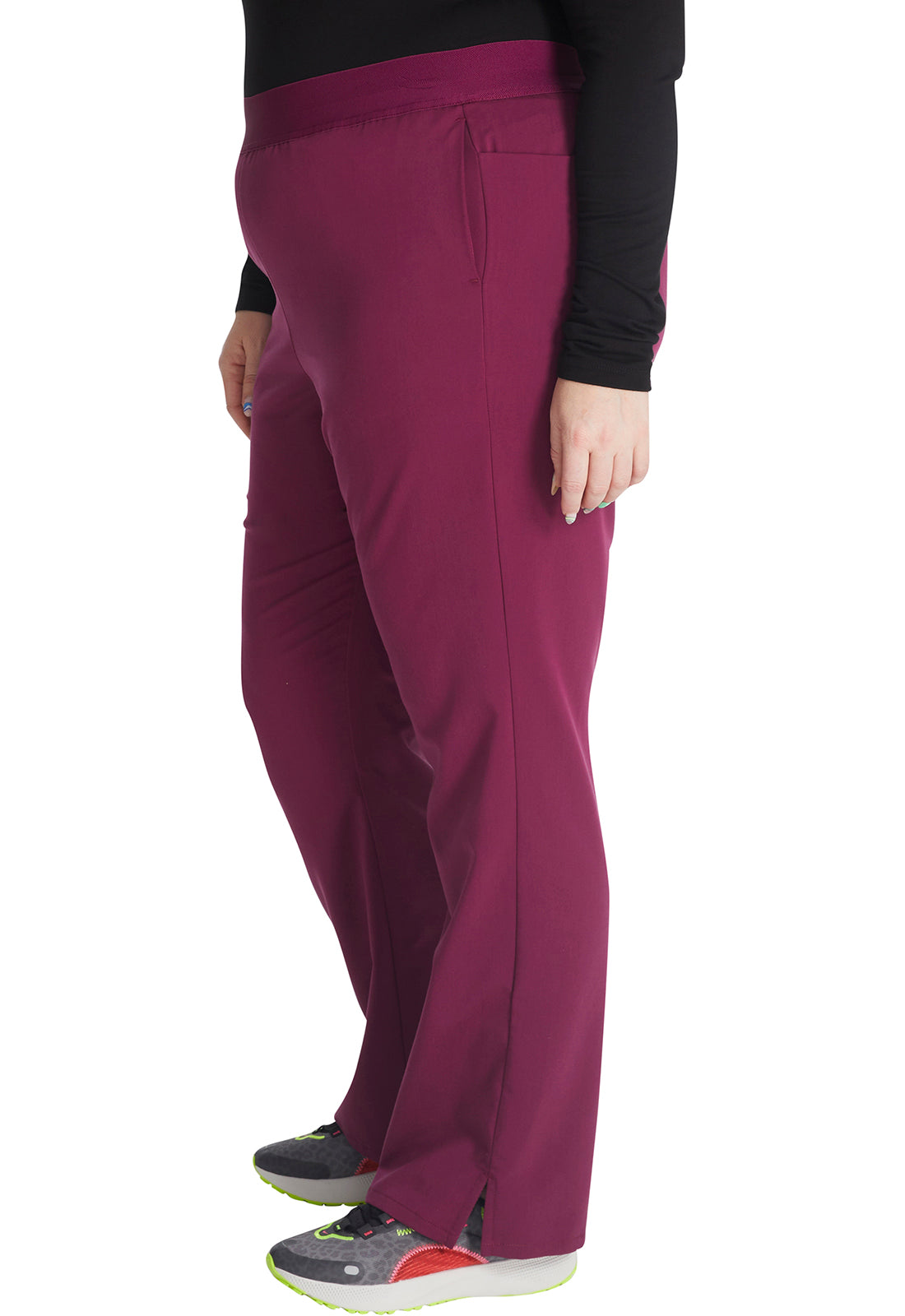 Atmos CK136A Mid Rise Pull-on Straight Leg Pants Wine Model Image Right Side | Cherokee