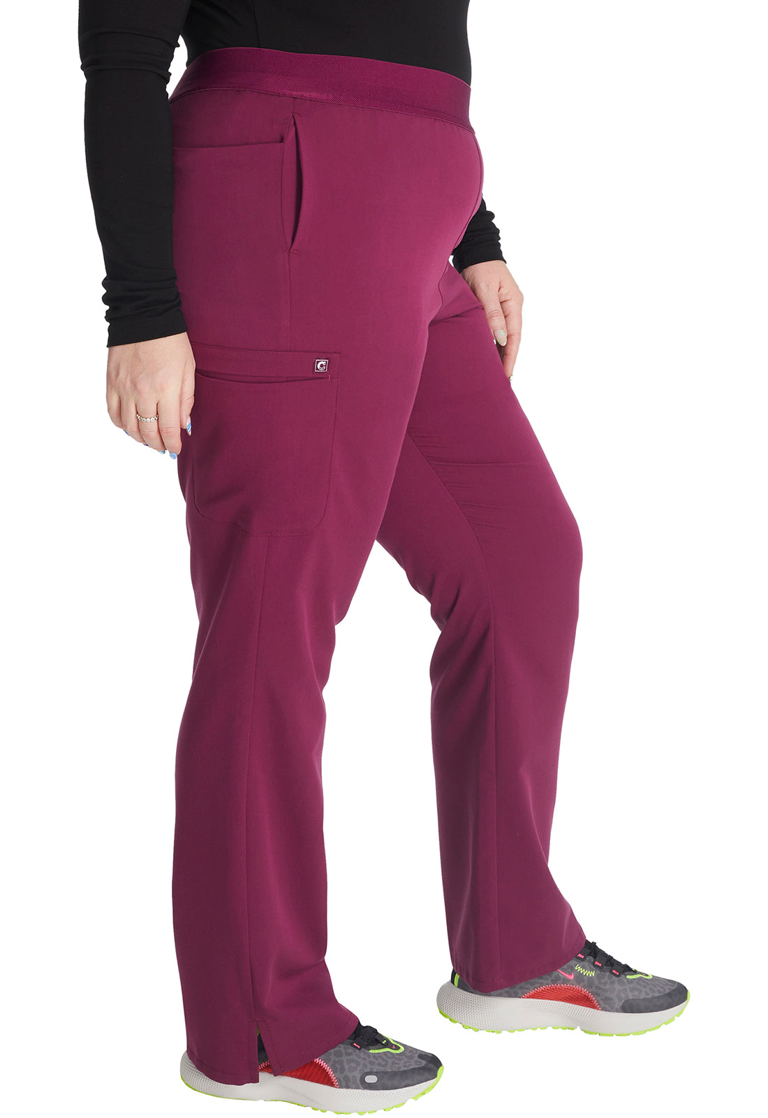 Atmos CK136A Mid Rise Pull-on Straight Leg Pants Wine Model Image Left Side | Cherokee