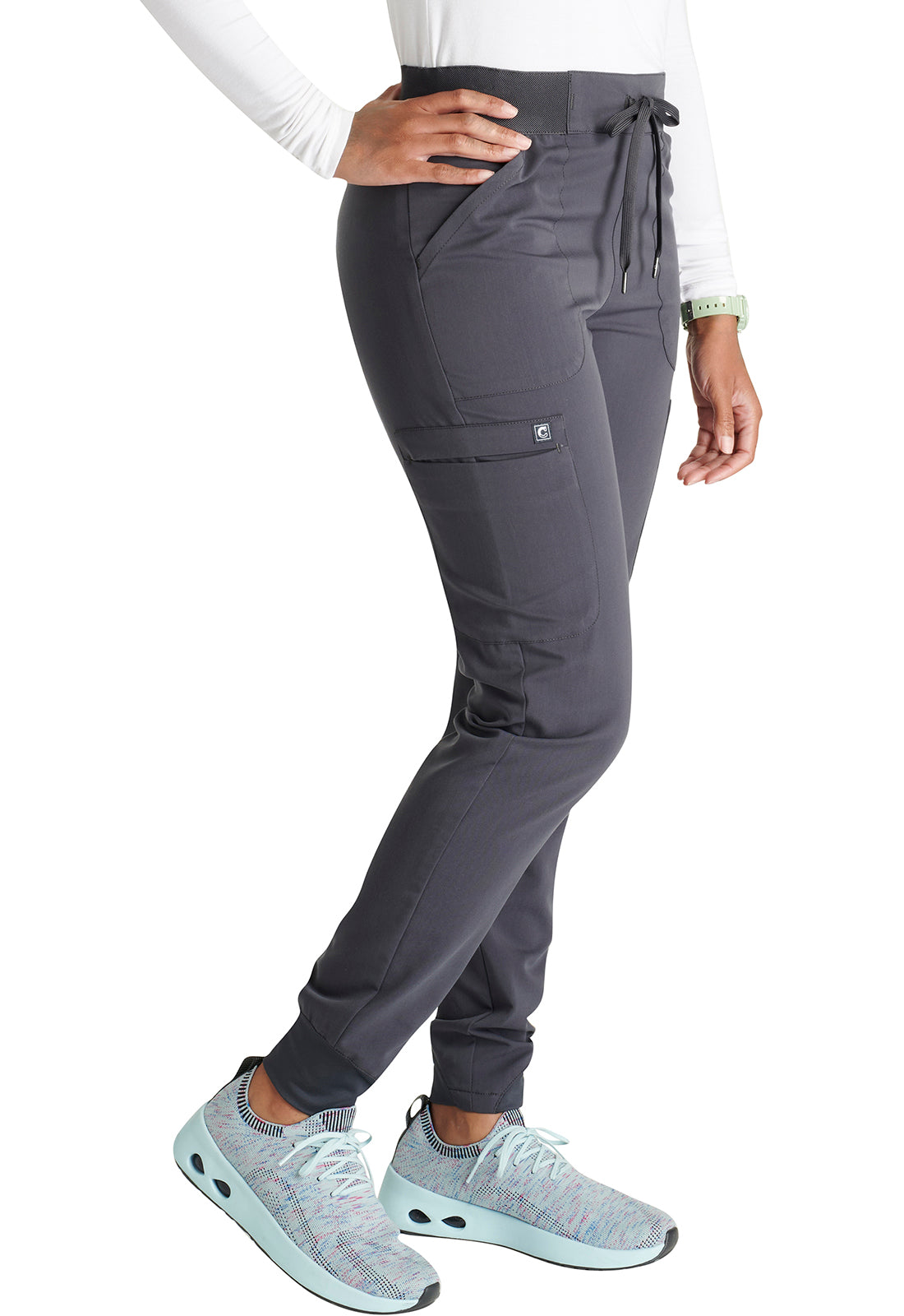 Atmos CK138A Mid Rise Pull-on Jogger Pewter Model Image Left Side | Cherokee