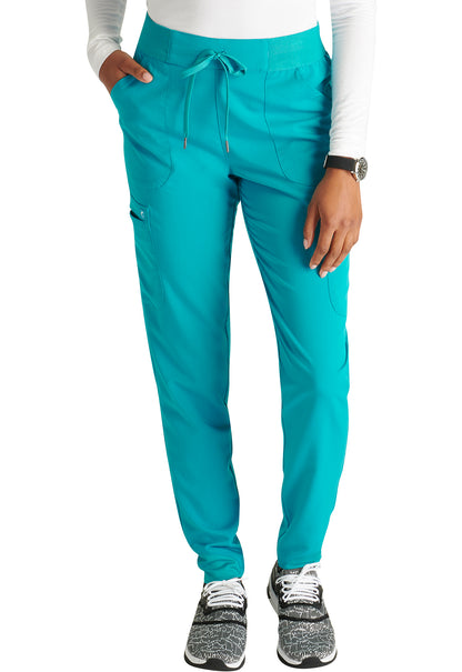 Atmos CK138A Mid Rise Pull-on Jogger Teal Blue Model Image Front | Cherokee