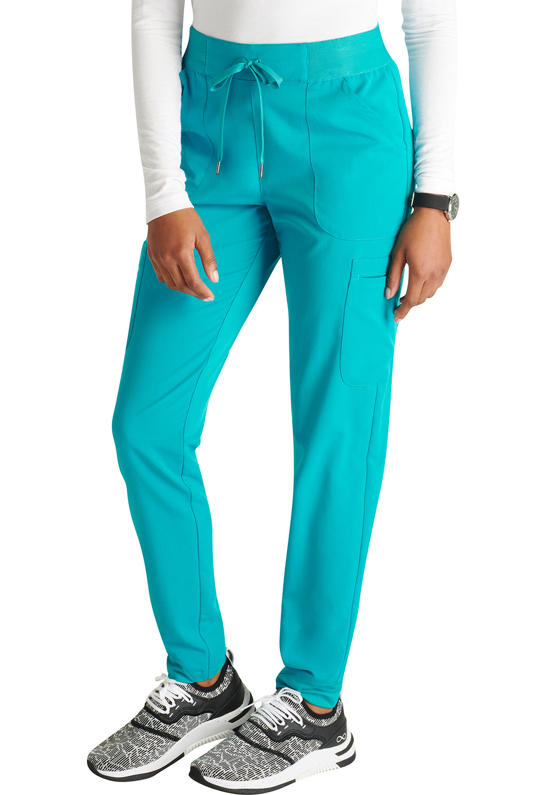 Atmos CK138A Mid Rise Pull-on Jogger Teal Blue Model Image Right Side | Cherokee