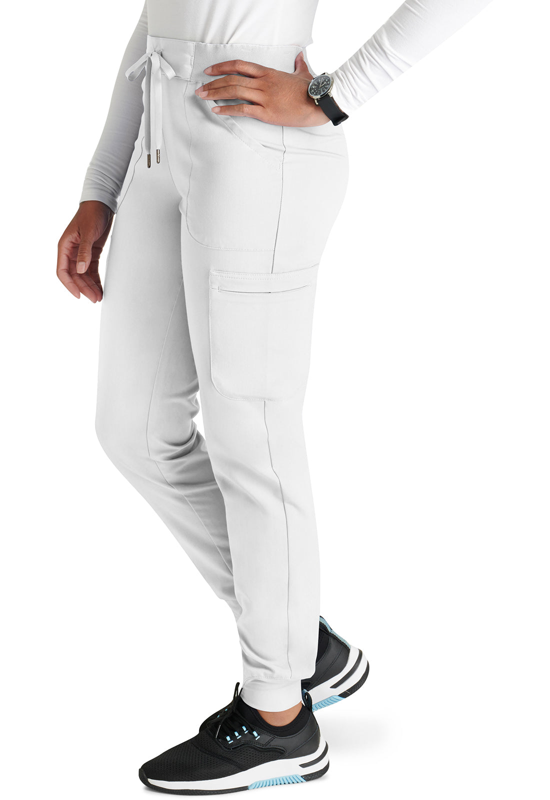 Atmos CK138A Mid Rise Pull-on Jogger White Model Image Right Side | Cherokee