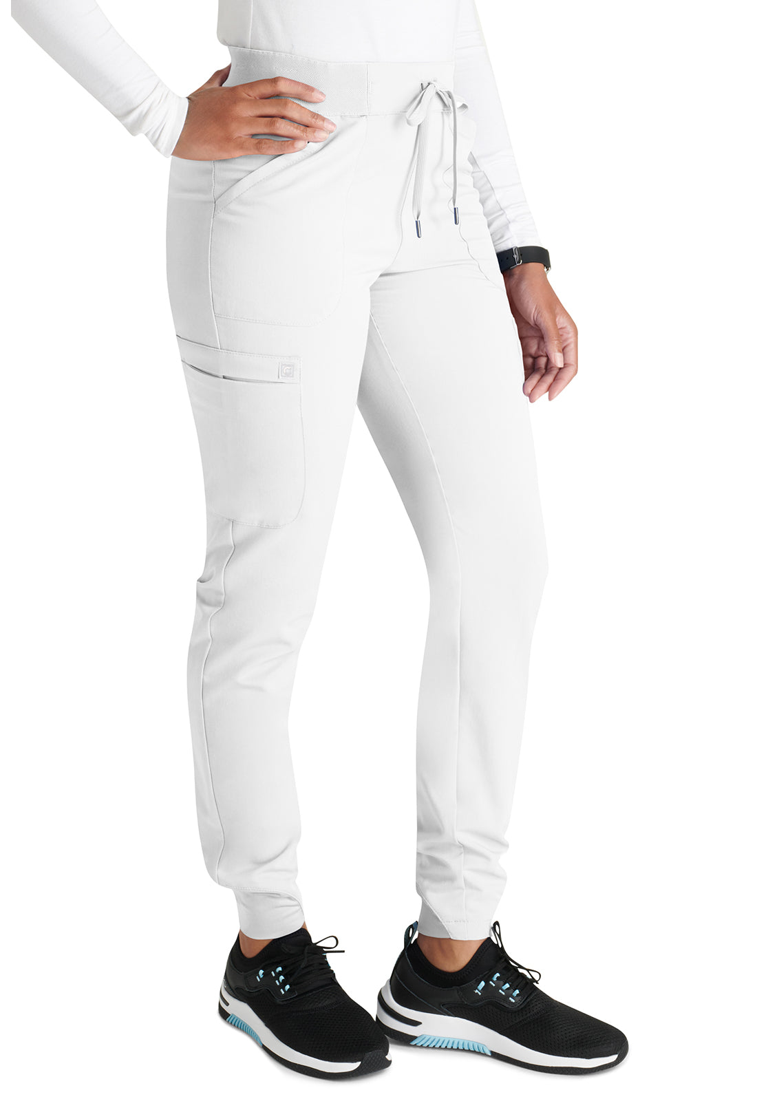 Atmos CK138A Mid Rise Pull-on Jogger White Model Image Left Side | Cherokee