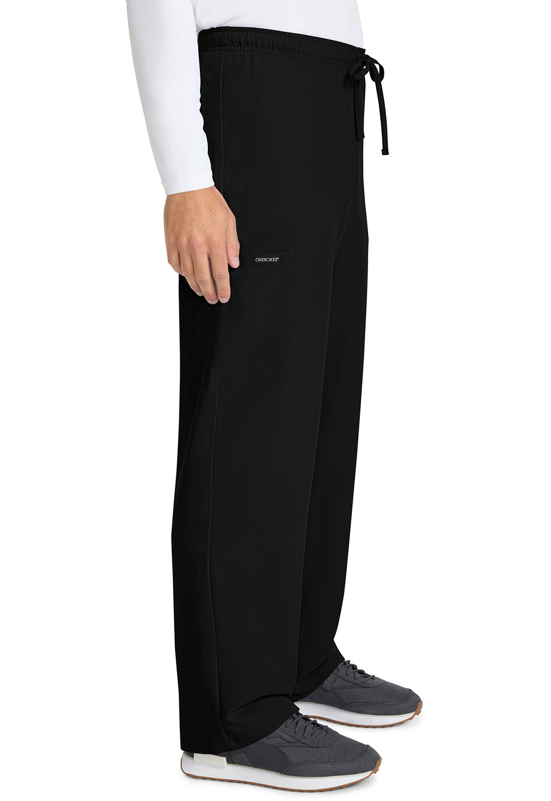 Originals Ultra CK280A Unisex Mid Rise Drawstring Straight Pants Black Model Image Left Side | Cherokee