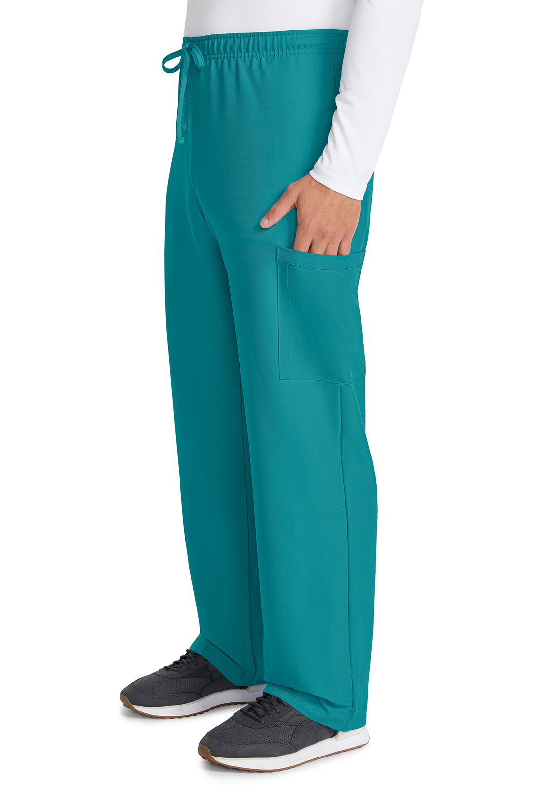 Originals Ultra CK280A Unisex Mid Rise Drawstring Straight Pants Teal Blue Model Image Right Side | Cherokee