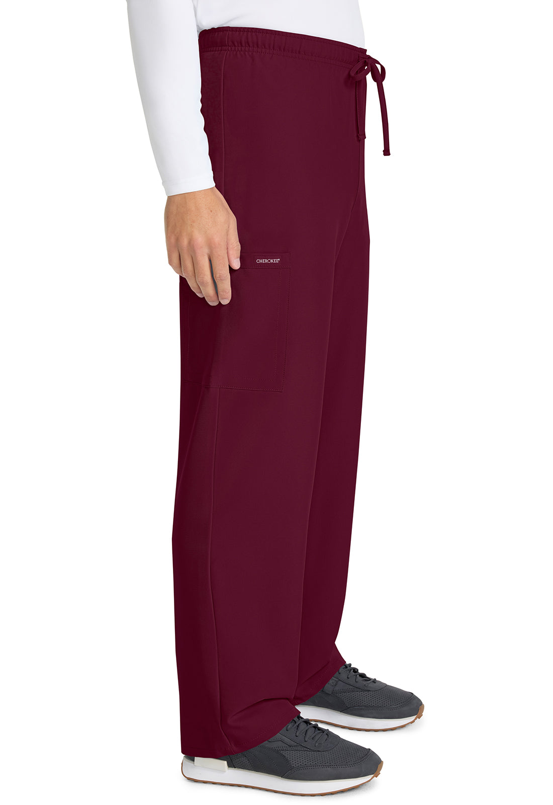 Originals Ultra CK280A Unisex Mid Rise Drawstring Straight Pants Wine Model Image Left Side | Cherokee