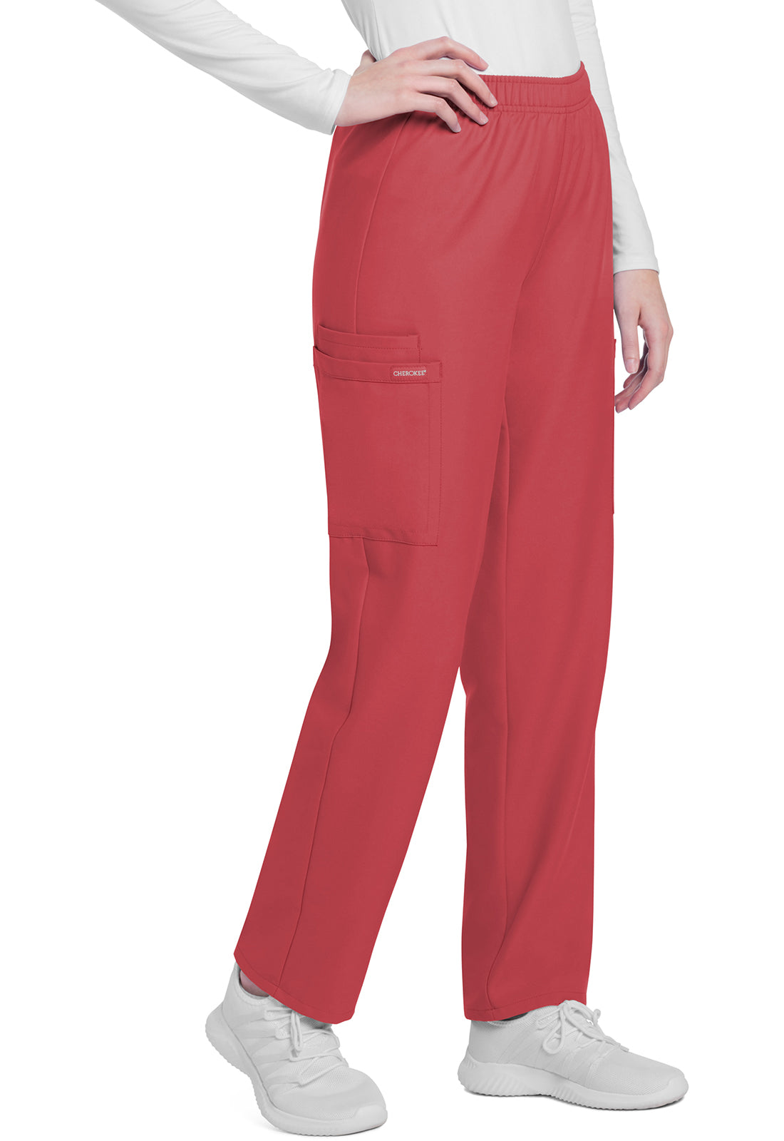 Originals Ultra CK281A Mid Rise Pull-on Slim Leg Cargo Pants Spiced Coral Model Image Left Side | Cherokee