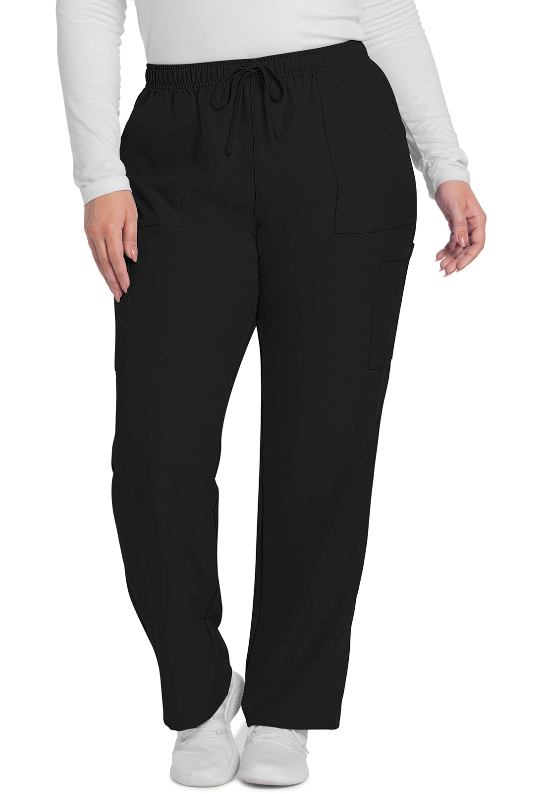 Originals Ultra CK281A Mid Rise Pull-on Slim Leg Cargo Pants Black Model Image Front | Cherokee