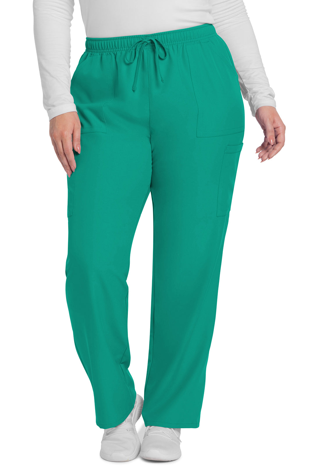 Originals Ultra CK281A Mid Rise Pull-on Slim Leg Cargo Pants Teal Blue Model Image Front | Cherokee