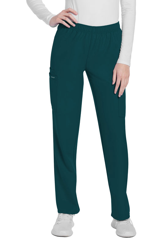 Workwear Originals Ultra CK281A Women's Mid Rise Pull-on Slim Leg Cargo Scrub Pants Caribbean Blue
