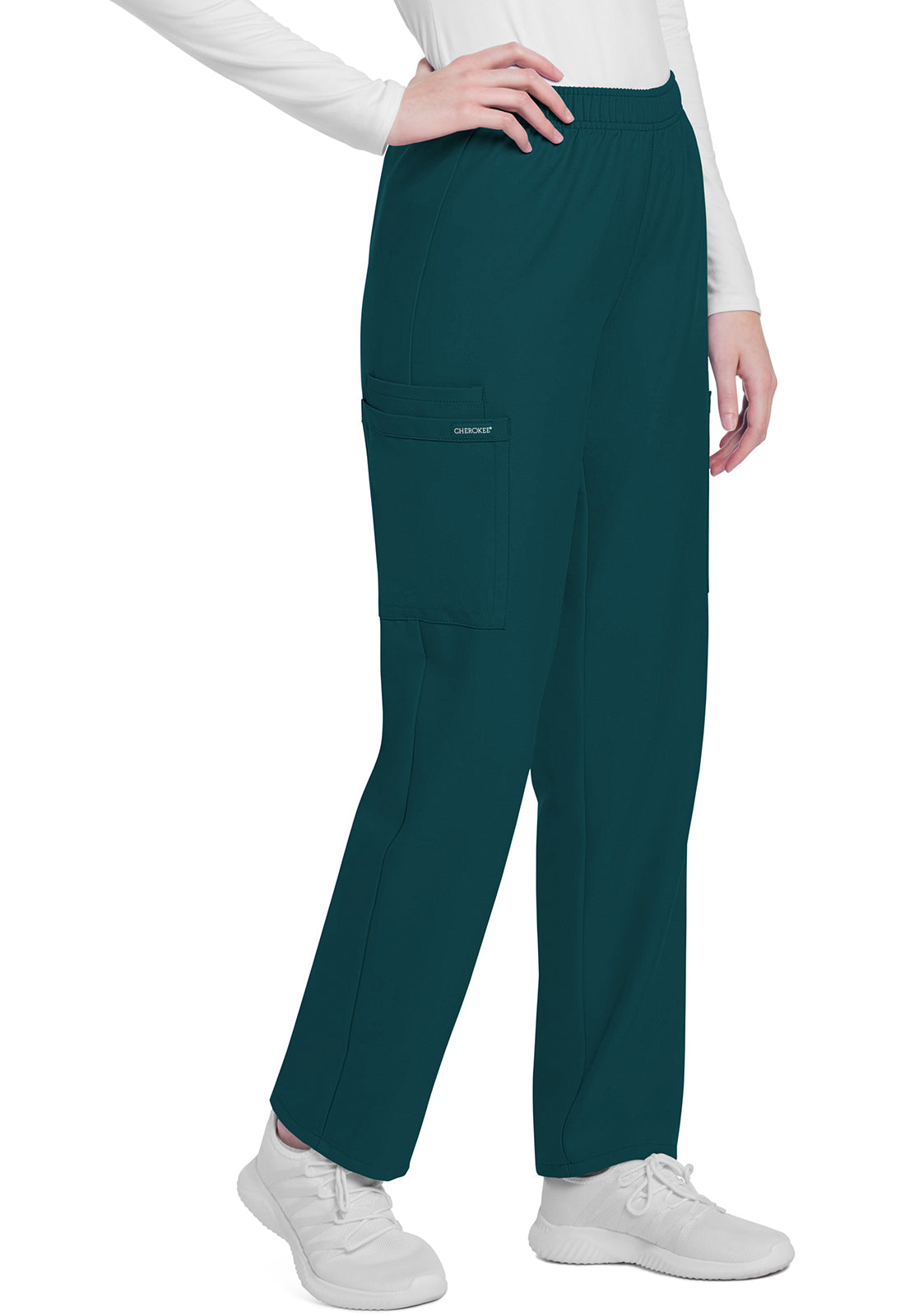 Workwear Originals Ultra CK281A Women's Mid Rise Pull-on Slim Leg Cargo Scrub Pants Caribbean Blue