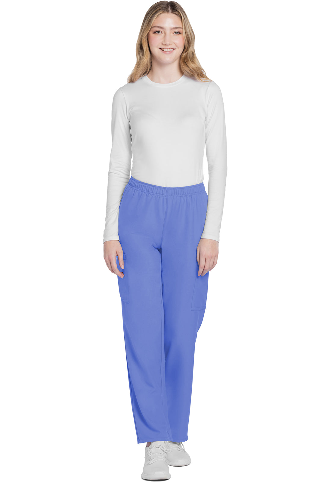 Workwear Originals Ultra CK281A Women's Mid Rise Pull-on Slim Leg Cargo Scrub Pants Ciel Blue