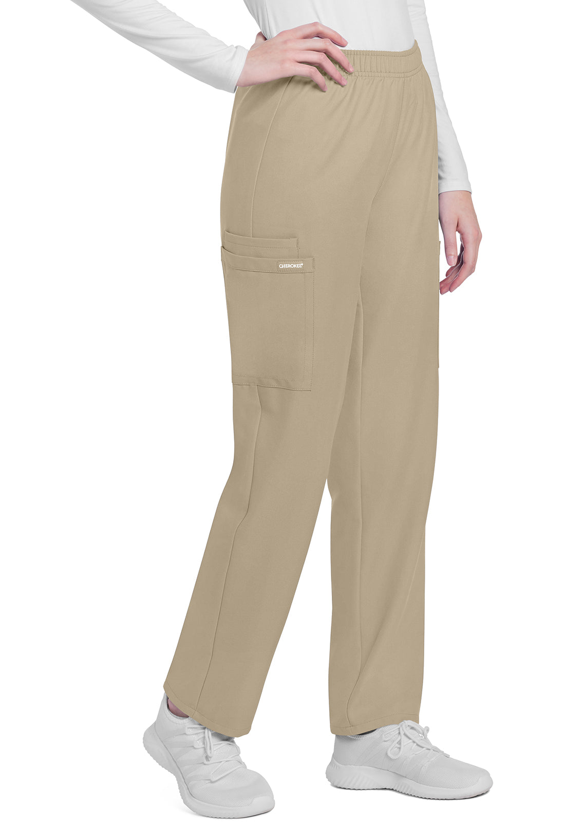 Originals Ultra CK281A Mid Rise Pull-on Slim Leg Cargo Pants KHAKI Model Image Left Side | Cherokee