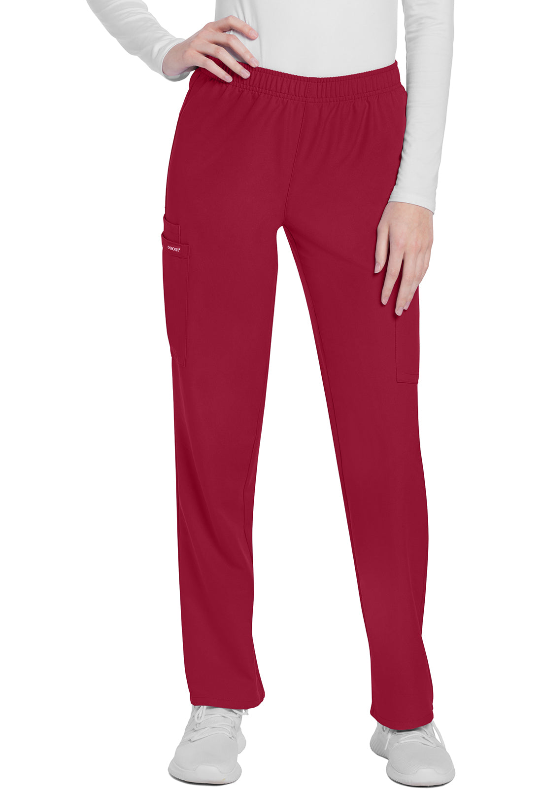 Originals Ultra CK281A Mid Rise Pull-on Slim Leg Cargo Pants RED Model Image Front | Cherokee