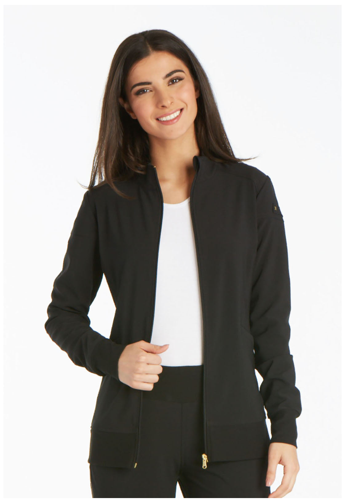 iFlex CK303 Zip Front Jacket Black Model Image Front | Cherokee