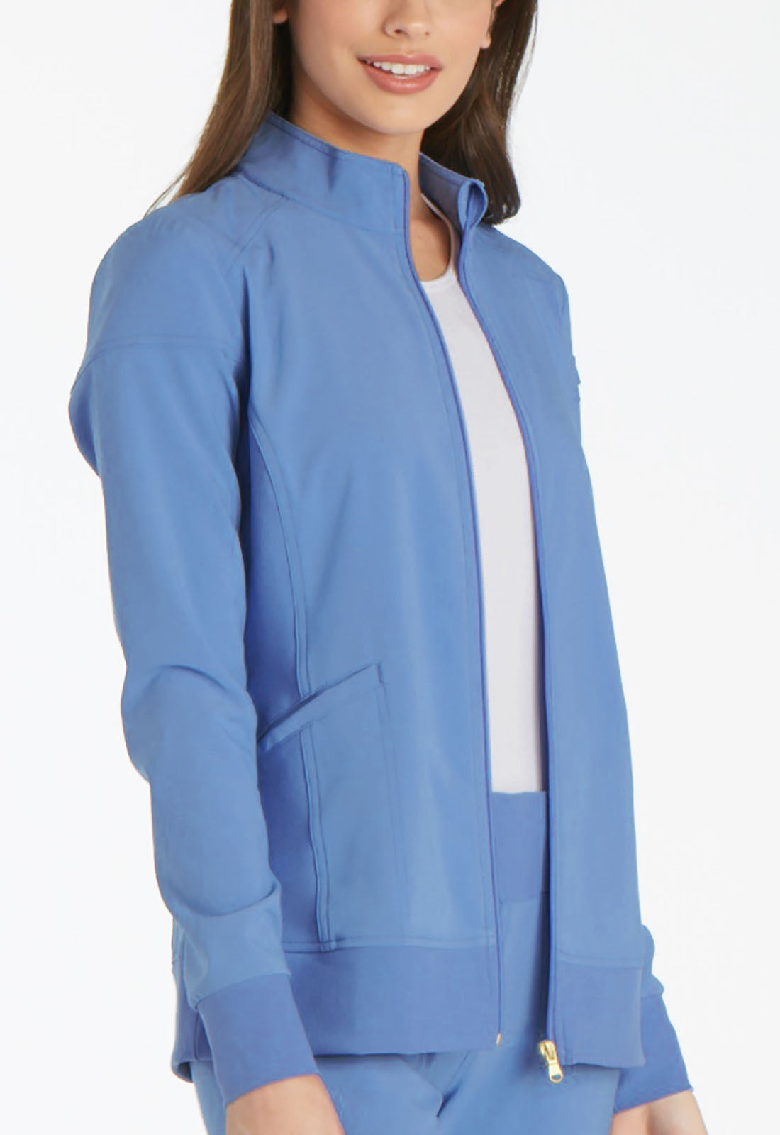 iFlex CK303 Zip Front Jacket Ciel Model Image Left Side | Cherokee