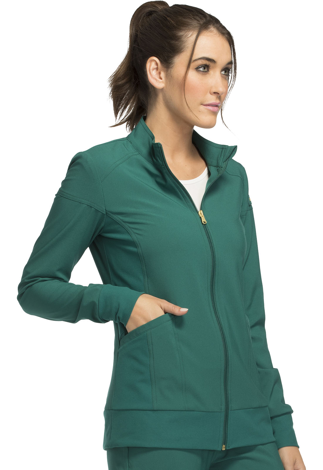 iFlex CK303 Zip Front Jacket Hunter Green Model Image Left Side | Cherokee