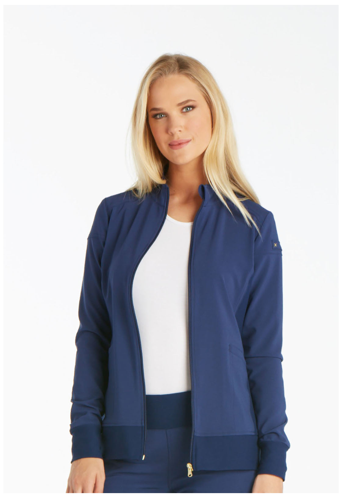 iFlex CK303 Zip Front Jacket Navy Model Image Right Side | Cherokee