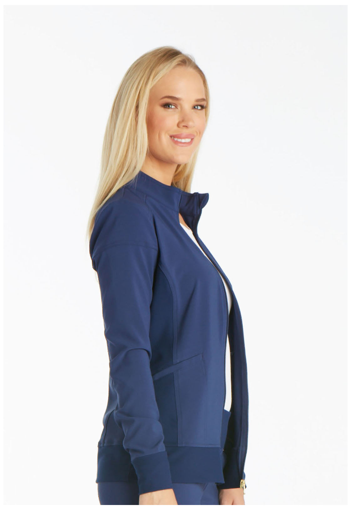 iFlex CK303 Zip Front Jacket Navy Model Image Left Side | Cherokee