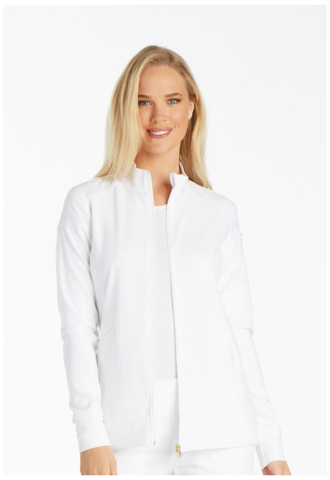 iFlex CK303 Zip Front Jacket White Model Image Front | Cherokee