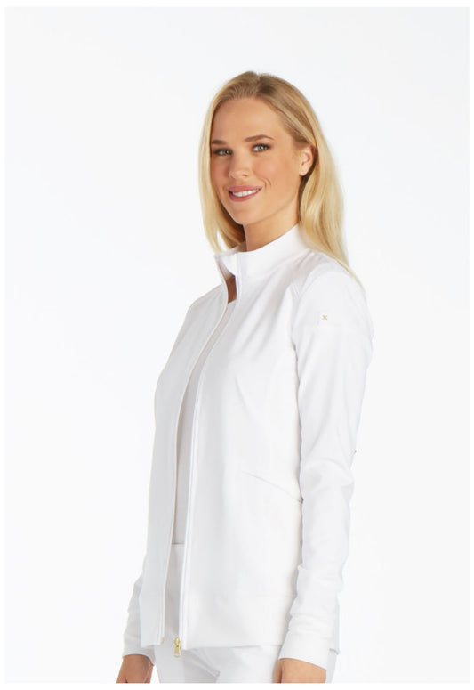 iFlex CK303 Zip Front Jacket White Model Image Right Side | Cherokee